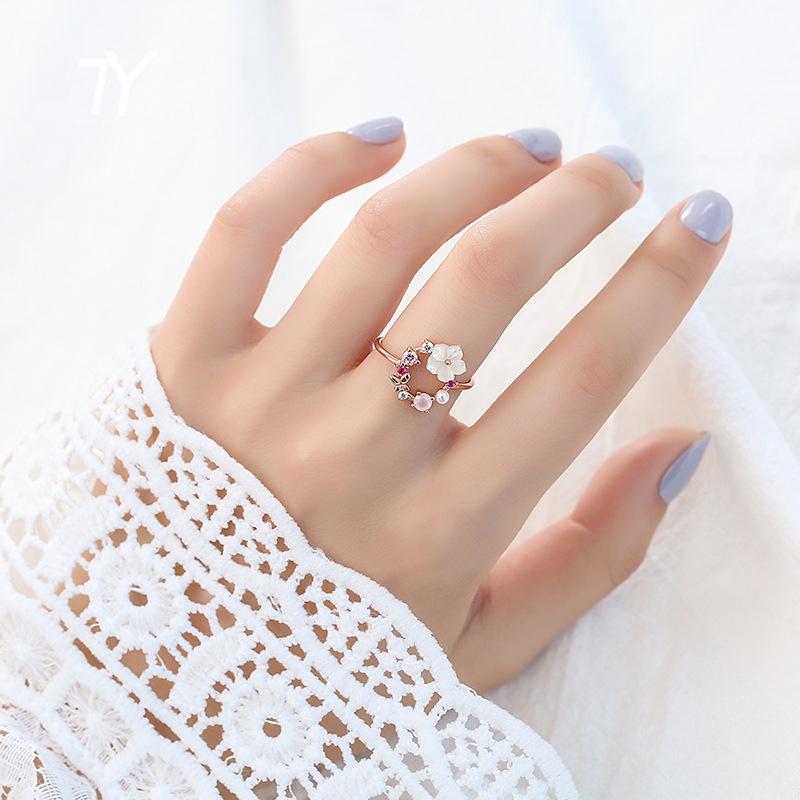 

Cluster Rings Lady Small Fresh Shell Flower Rose Gold Open Fashion Korean Jewelry For Woman 2021 Wedding Elegant Unusual Ring, Golden;silver