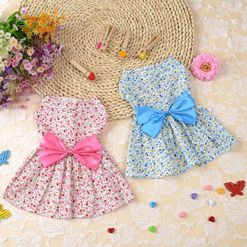 

Pet Clothing Dog Dress Clothes Floral Bow Tie Shirt Costume Princess Dress Lovely Sweet Dog Summer For Puppy Small Clothes, Blue