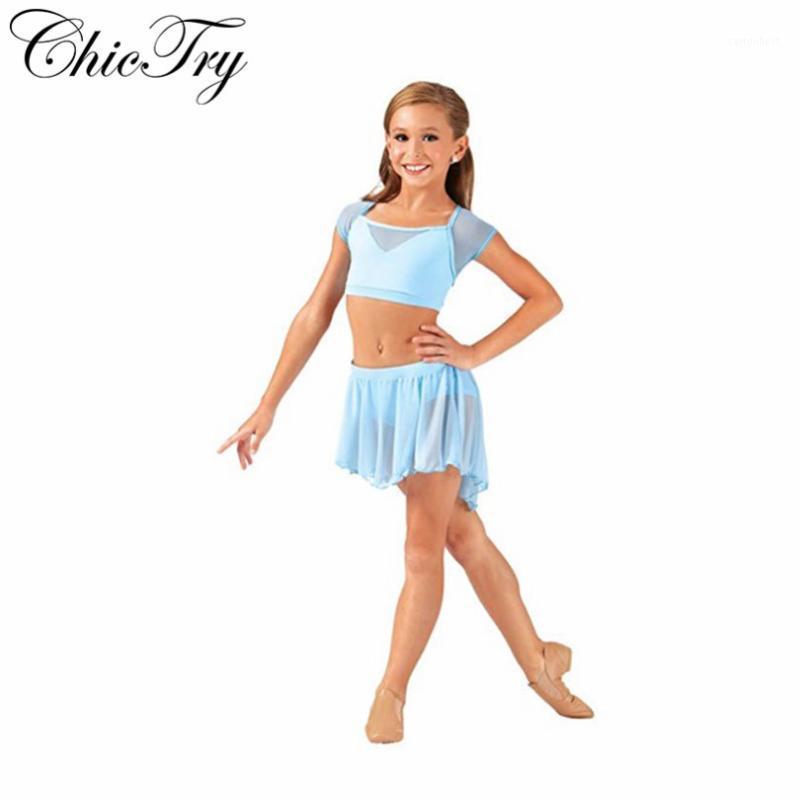 

Kid Teens Gymnastics Crop Top Mesh Skirt Set Girls Shorts Suits Lyrical Contemporary Ballet Dance Costumes Stage Performance Set1, Black