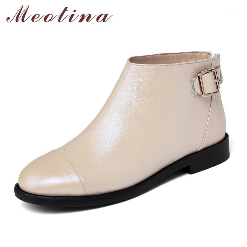 

Meotina Natural Genuine Leather Mid Heel Short Boots Women Shoes Buckle Block Heels Ankle Boots Ladies Autumn Winter Apricot 401, Black synthetic lin