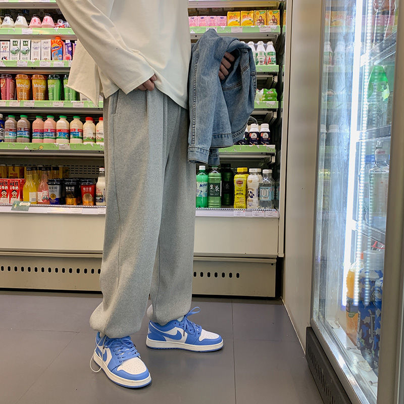 

Breeches New 2021 Spring Released in a Straight Line Baggy Sports Pants Campus Youth Male Clothes YWWE, Black