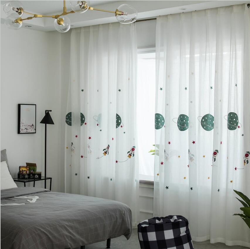 Sheer Curtains Cartoon children's boy's room curtain multicolor embroidered window screen-image-622913649