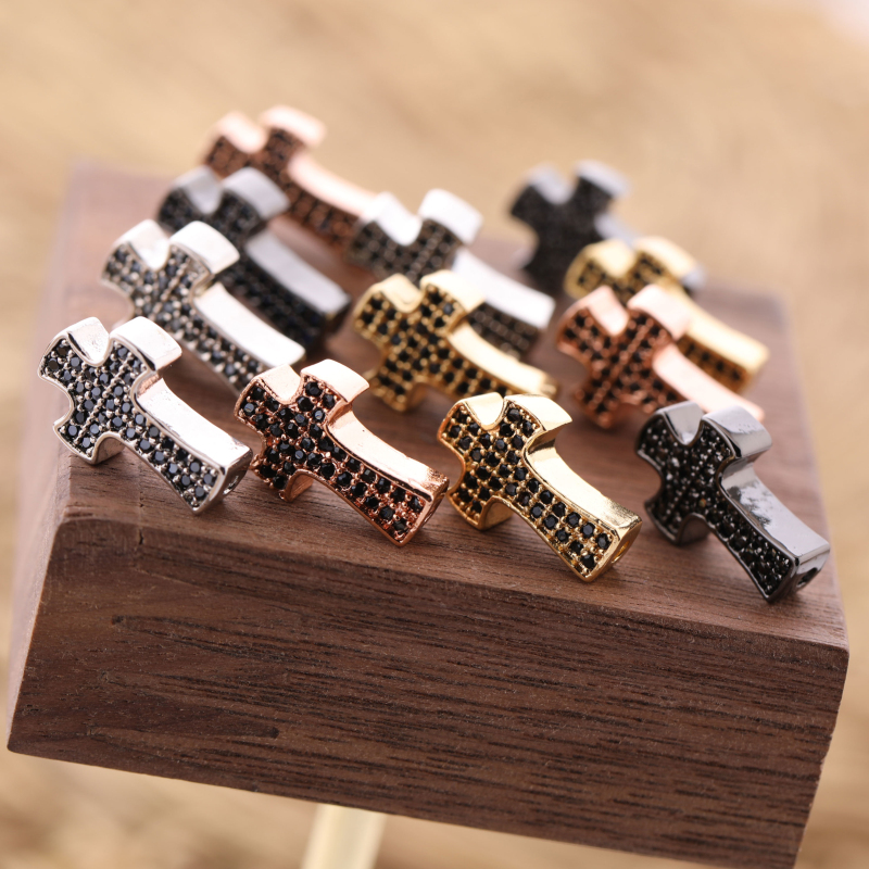 Men and Womens Handmade DIY Bracelet Jewelry Charm Micro Pave Multi Colors Zircon Cross Charms for Wholesale