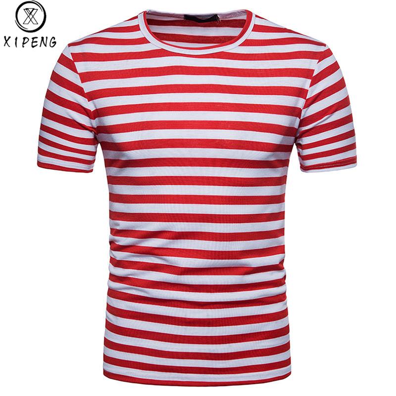 O-cou coton T-shirt 2020 printemps été nouveau décontracté à manches courtes T-Shirt hommes marque vêtements rouge blanc rayé T-Shirt Homme S-XXL