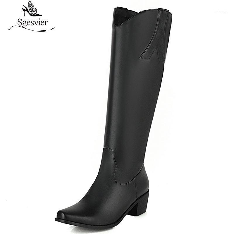 

Sgesvier 2020 New Winter Women Knee High Boots Motorcycle Round Toe Zip Footwear Med Heels Female Riding Boot Woman Long Boots1, Black