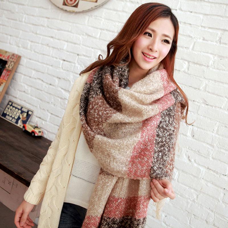 

2020 Women Winter Circle Yarn Scarf Mohair Horizontal Stripes Ladies Shawl Korean Long Size Soft Warm Scarves Casual Accessories1