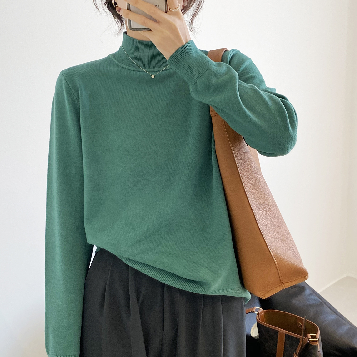 

2021 New Spring Turtleneck Pure Color Loose Style Knitted Fashion Sweater Casual Women Pullovers Pull Femme Zgxt, Burgundy