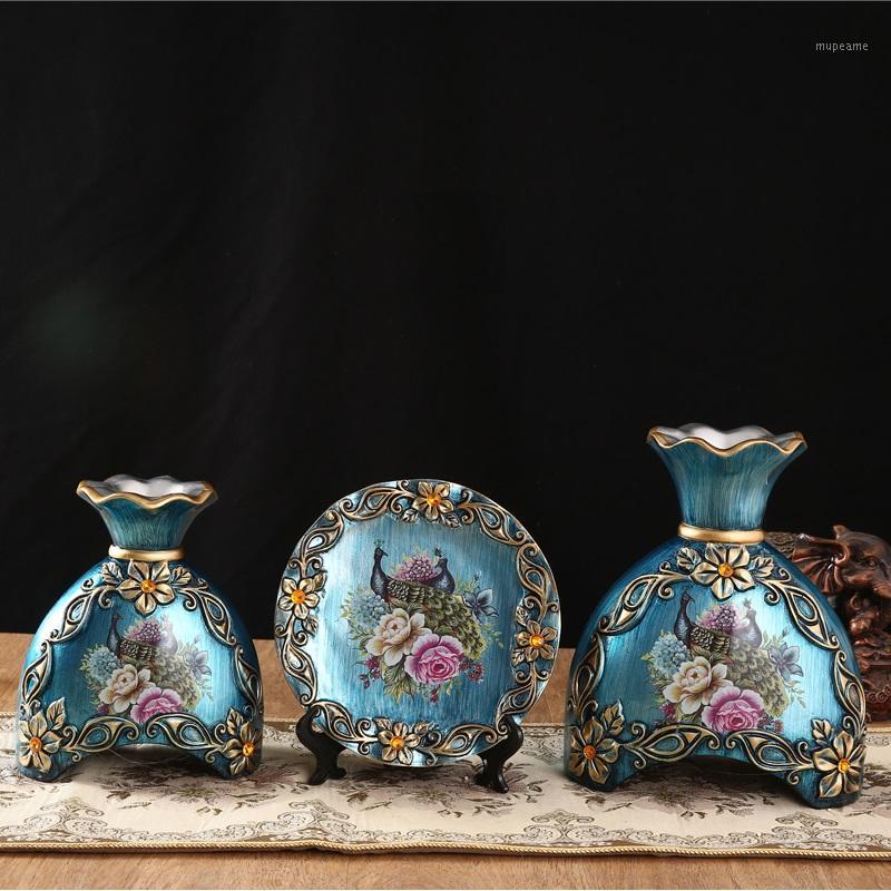 

3Pcs/Set Resin vase 3D Stereoscopic dried flowers arrangement wobble plate living room entrance ornaments home decorations1