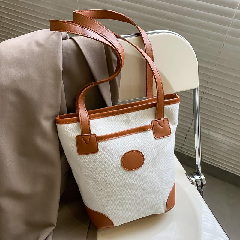 

New Casual Canvas Bag For Women PU Strap Handbag Korean Style Tote Bag With Zipper Shoulder Women Ladies Hand Bags Bolsa, White