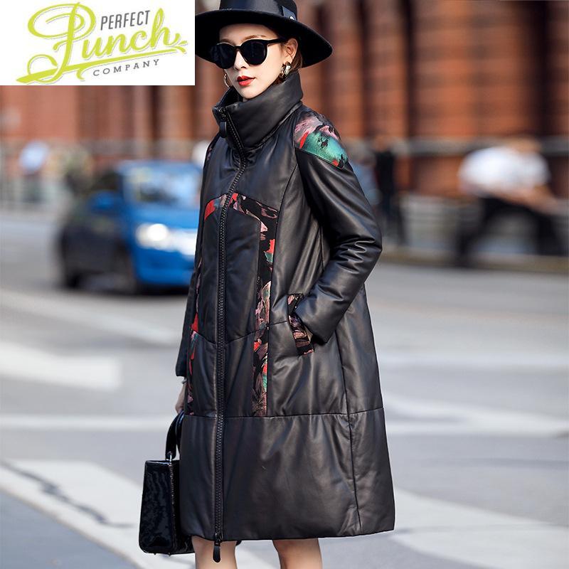 

Jacket Women 2021 Down Female Winter Woman Parkas Trench Coat Printed Real Sheepskin Leather Jackets Mujer Chaqueta XR677, Black