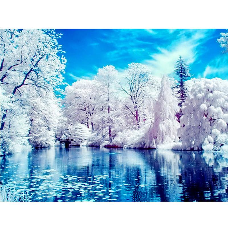 

LZAIQIZG NEW 5D DIY Diamond Painting "Winter Lake" Diamond Embroidery Cross Stitch Needlework Gift Full Rhinestone Decoration
