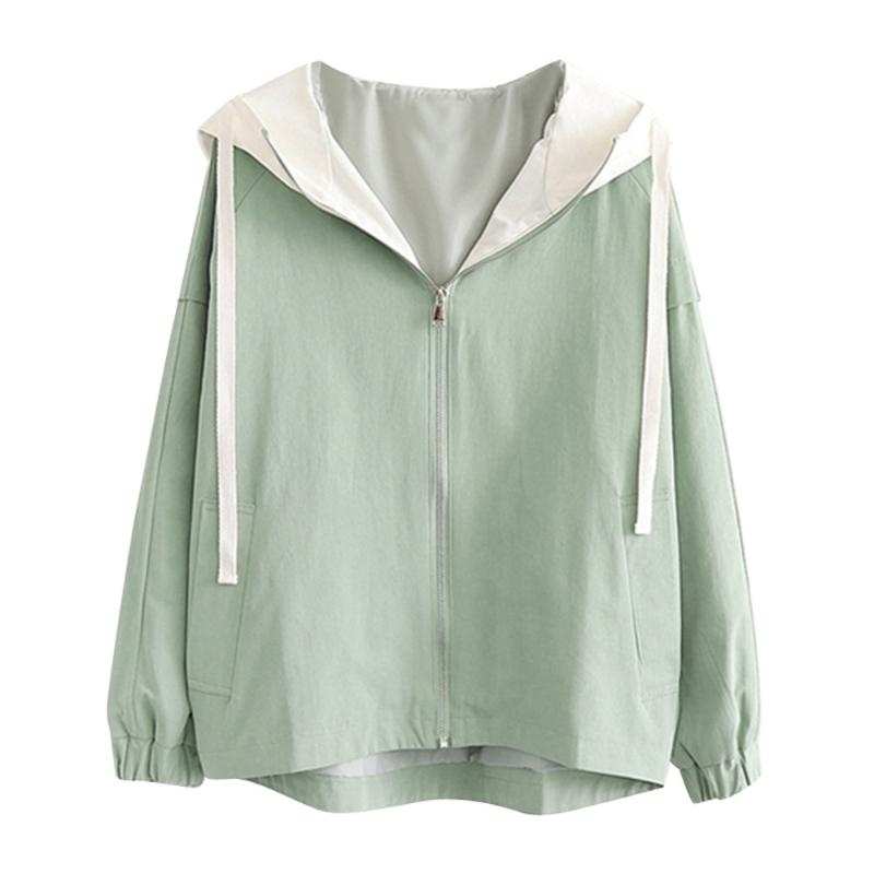 

Fashion Winter Jacket Women Long Sleeve Matching Color Thin Hooded Zip Pockets Coat Jacket Cardigan Casual Girls Coat Outwear, Green