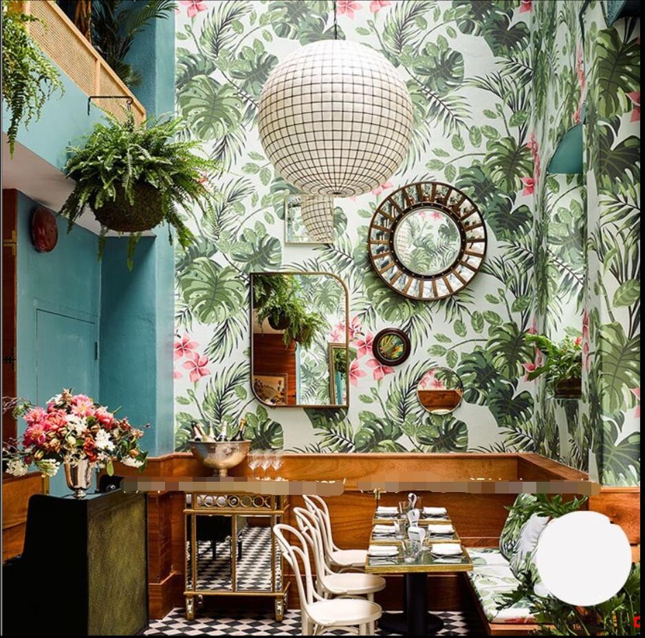 Southeast Asian tropical plants green wallpapers leisure club wallpaper Western food cafe rain forest mural-image-631598911