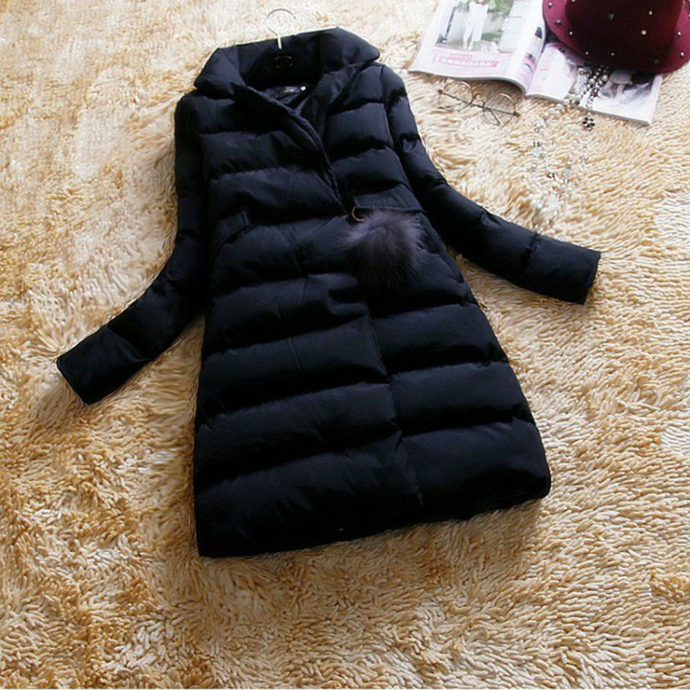 

Women's 2020 Winter New Loose Long Fur Ball Down Cotton Coat Parka Fashion Padded Jacket Lapel Women Clothing, Black