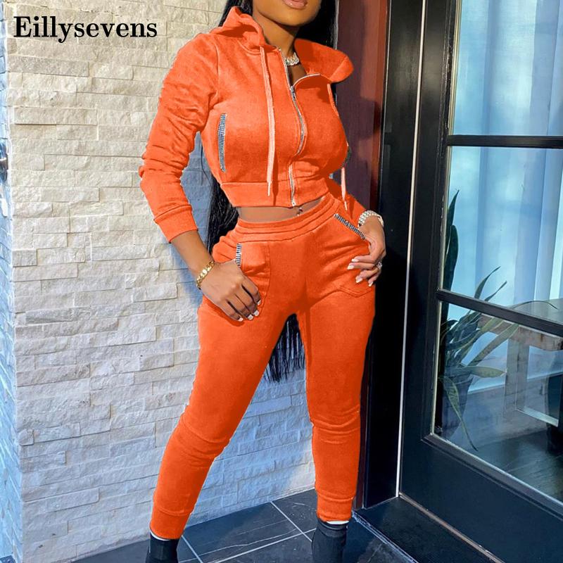 

2020 Women 2PCS Sportwear Autumn Winter Female Suit Fashion Hooded Joggers Women' Sports Suit Sets womens tracksuit set#H, Black