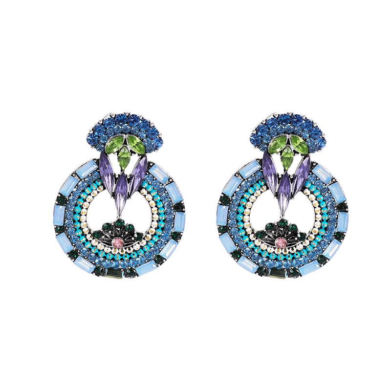 

New Fashion 6 Color Round Crystal Earrings Women Zircon Alloy Drop Earring For Adult Casual Party Jewelry