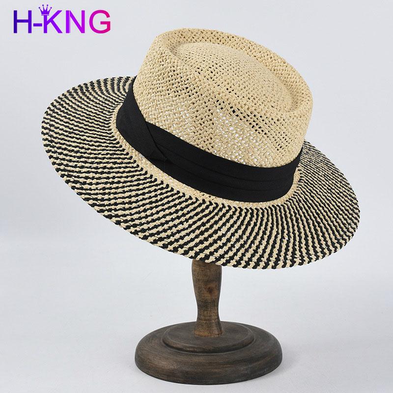 

Wide Brim Hats 2021 Summer Women Straw Hat Female Color Blocking Sun Hand-woven Unisex Breathable Beach, Khaki
