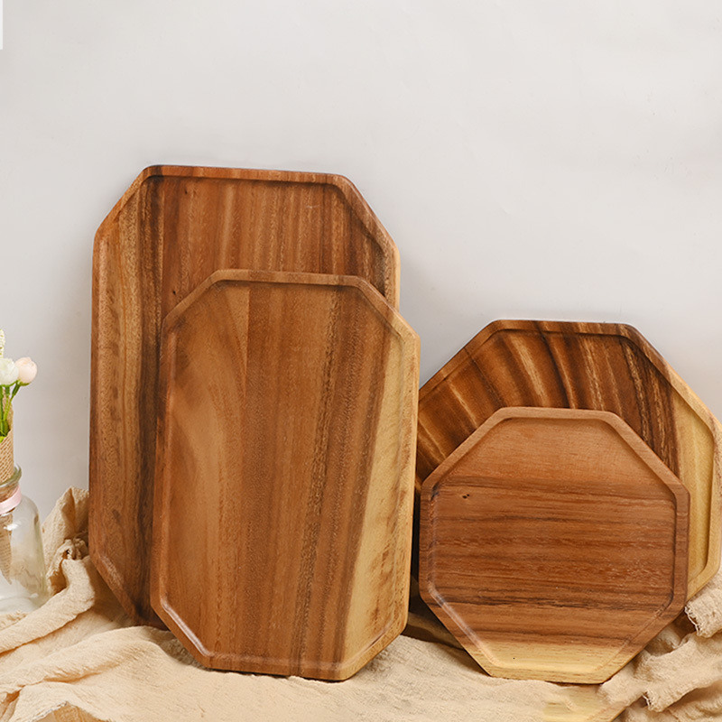 

2021 New Octagonal Coffee Trays Plate Fruit Dishes Saucer Tea Tray Dessert Dinner Bread Wood Plates Storage 64t2