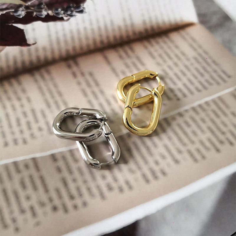

French elegant Retro Metal Oval Earrings simple U-shaped opening ring earrings