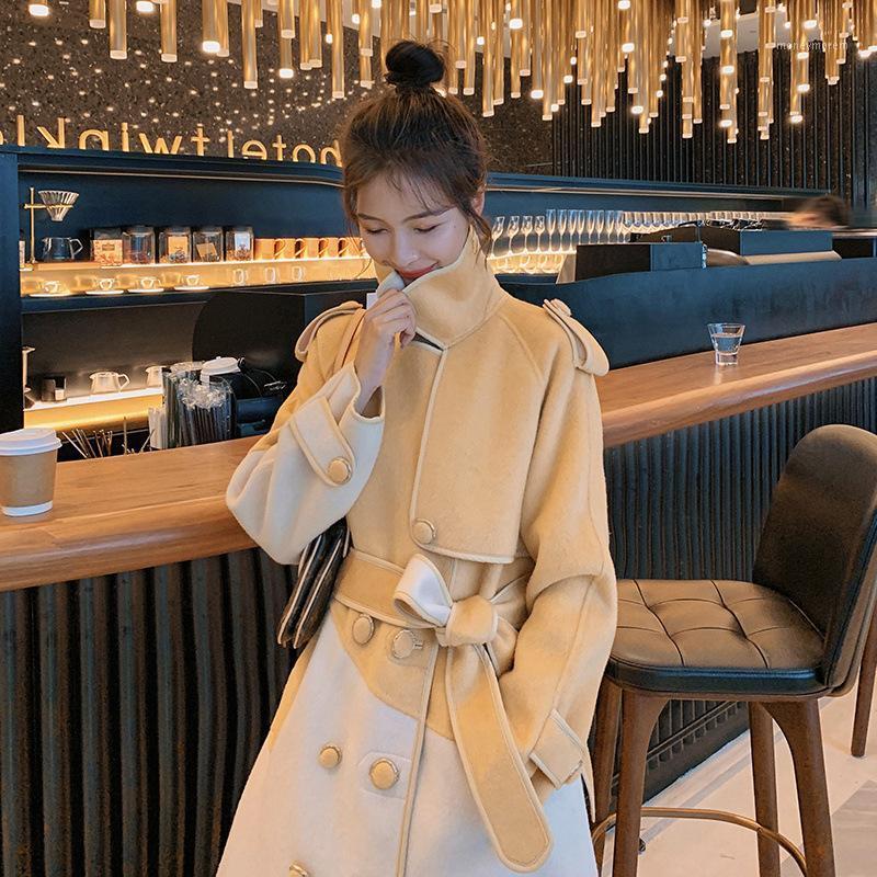 

Make design feeling into joining cloth coat female in long winter of 2020 the New England wind knee-length coat1, Yellow