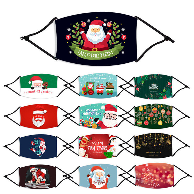 

Santa Printed Kids Cotton Claus Merry Christmas Masks Xmas Face Masks Anti Dust Mouth Cover Washable Reusable with Filter Party Masks Fy4241