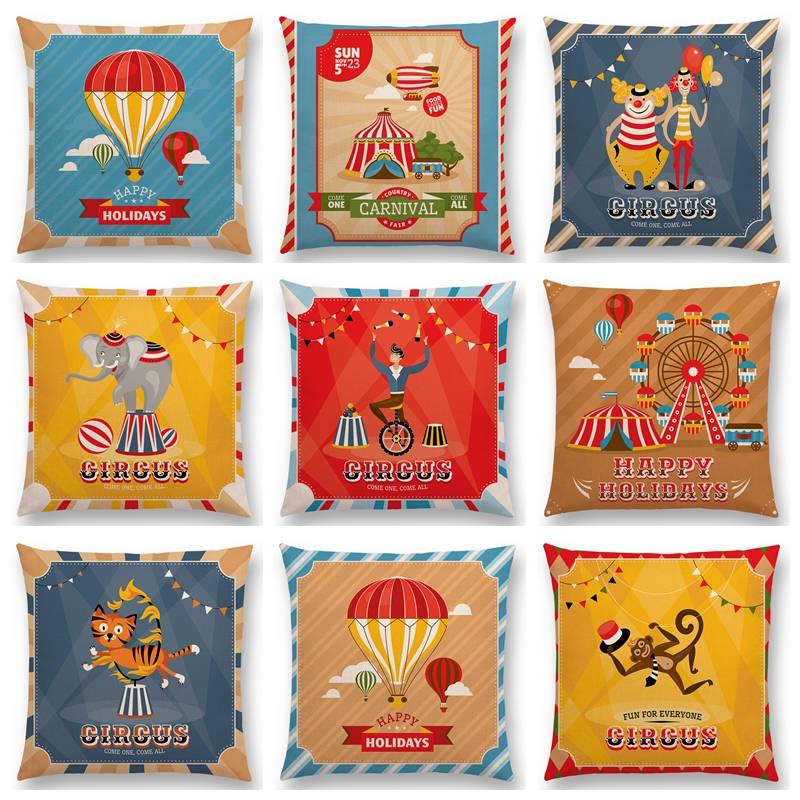 

Happy Circus Show Amusement Park Balloon Horse Tiger Elephant Unicycle Monkey Walrus Beautiful Cushion Cover Nice Pillow Case, A047515