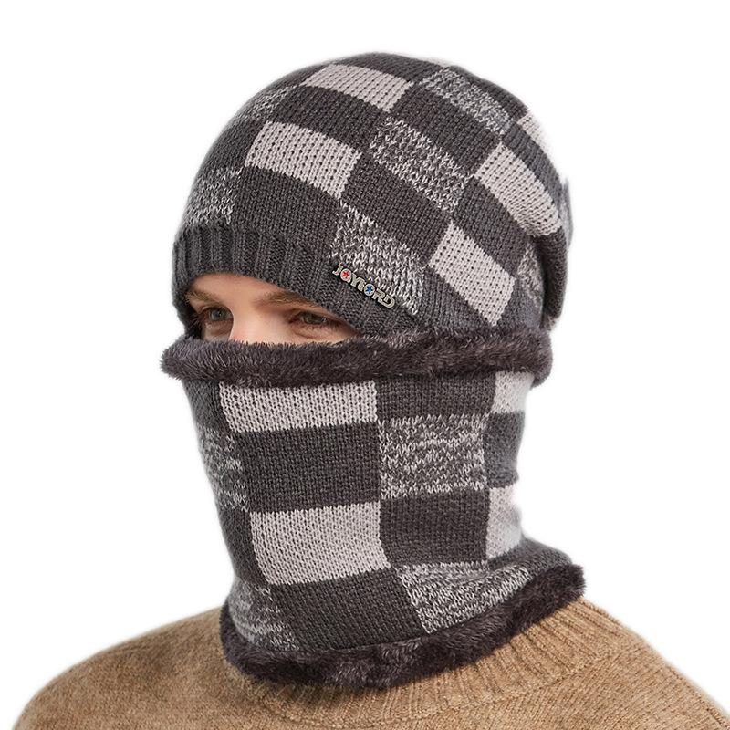 

Hat Scarf Set Men Winter Fleece Warm Plaid Thick Autumn Outdoor Skiing Sports Accessory For Teenagers