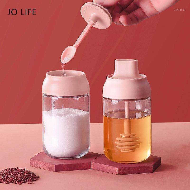 

JO LIFE 250ml Seasoning Bottle Glass Condiment Storage Container Honey Pot Oil Brush Bottle Spice jar with Spoon Kitchen Tools1