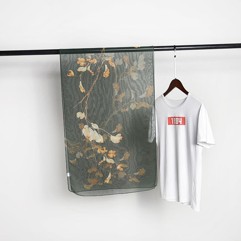 

Fashion Kerchief Long Shawls Wraps Silk Hijab Scarves For Women Leaf Printed Neck Scarf Female 165cm*55cm Head Scarfs For Ladies