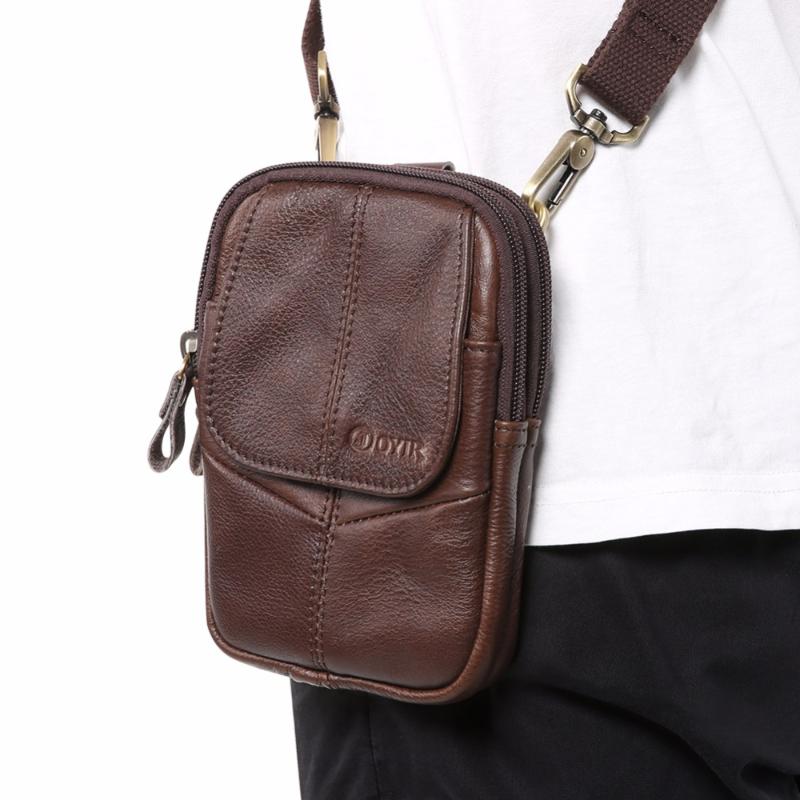 

Men's Genuine Leather Fanny Pack Shoulder Bag Hip Bum Money Belt Waist Bag Men Waist Pack Vintage Travel Cell Phone, Brown