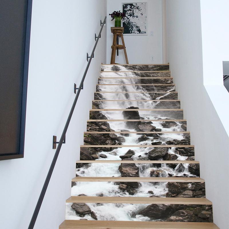 

13Pcs/Set DIY 3D Stairway Stickers Waterfall Stairs Fall Floor Wall Decor Decals Sticker Living Room Decoration1