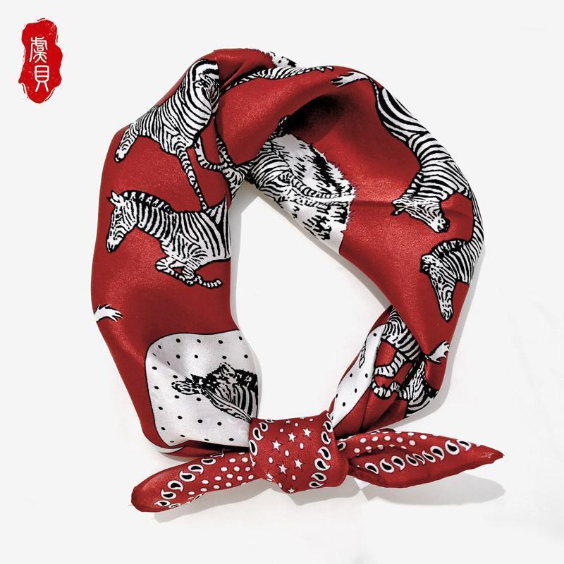 

Red natural silk scarf for women printed zebra 100% real silk small square soft lovely child lively handkerchief gift for lady1