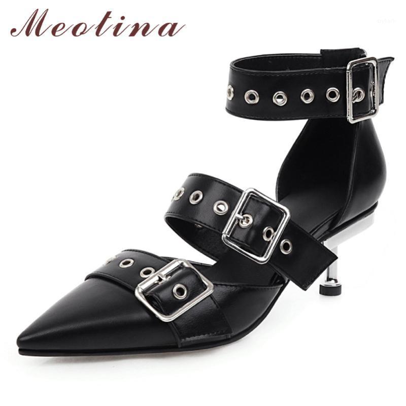 

Meotina High Heels Women Pumps Buckle Kitten High Heels Ankle Strap Shoes Fashion Pointed Toe Shoes Lady Spring Plus Size 34-461, Black