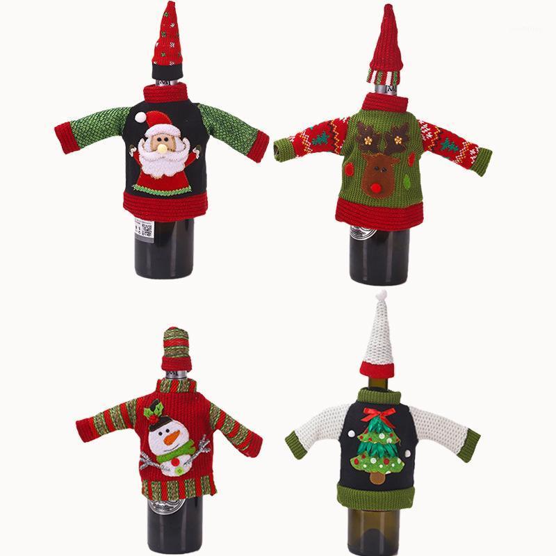 

Christmas Knitted Creative Wine Bottle Cover Clothes Champagne Storage Bag Party Restaurant Christmas Dining Table Decoration1