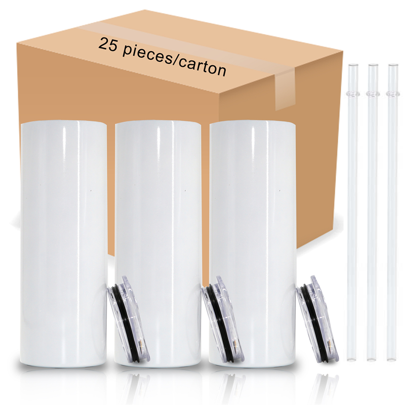 

Stock in USA! Sublimation Blanks 20oz Straight Skinny Tumblers with plastic straw Stainless Steel Double Wall Insulated Vacuum Heat Transfer a12, White