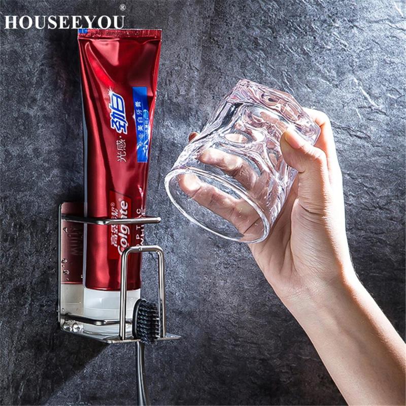 

Bath Accessory Set Wall Mounted Bathroom Storage Rack Holder For Tumbler Cup Glass Toothbrushes Toilet Stainless Steel Toothpaste Shelf Orga