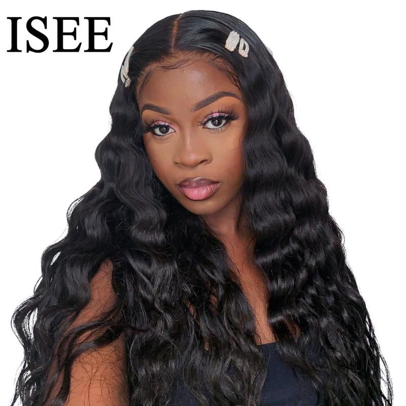 

Mongolian Loose Deep Wave 4x4 Lace Closure Wig For Women 150% Density Loose Wave Lace Closure Human Hair Wigs ISEE HAIR Wigs, Black;brown