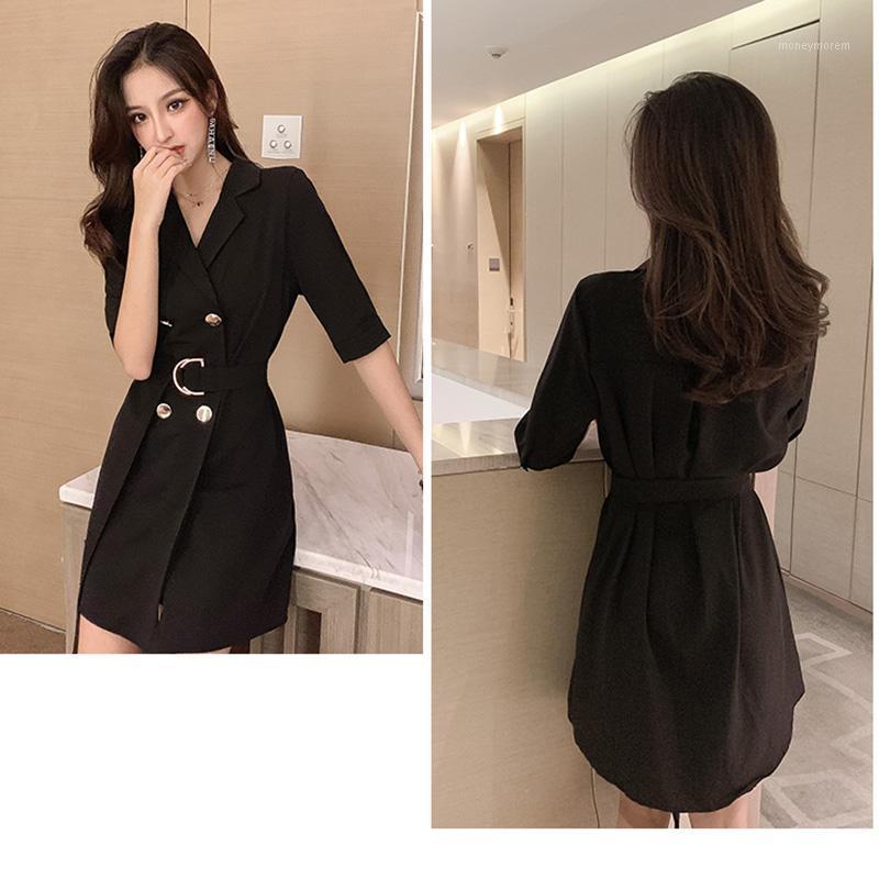 

Bella philosophyHalf Sleeve Loose Blazers Vintage Double Breasted Female Sashes Long Blazers Casual Office Lady Jackets Outwears1, Black