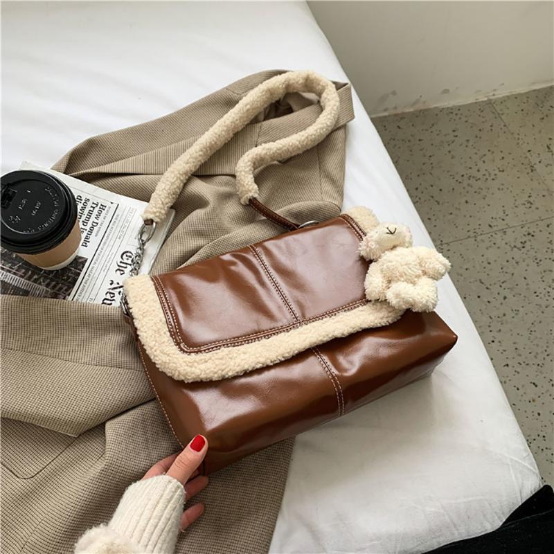 

2021 New Luxury Crossbody Bags For Women Winter Warm Faux Fur Female Shoulder Bag Designers Women'g Shopping Tote Handbags, Black