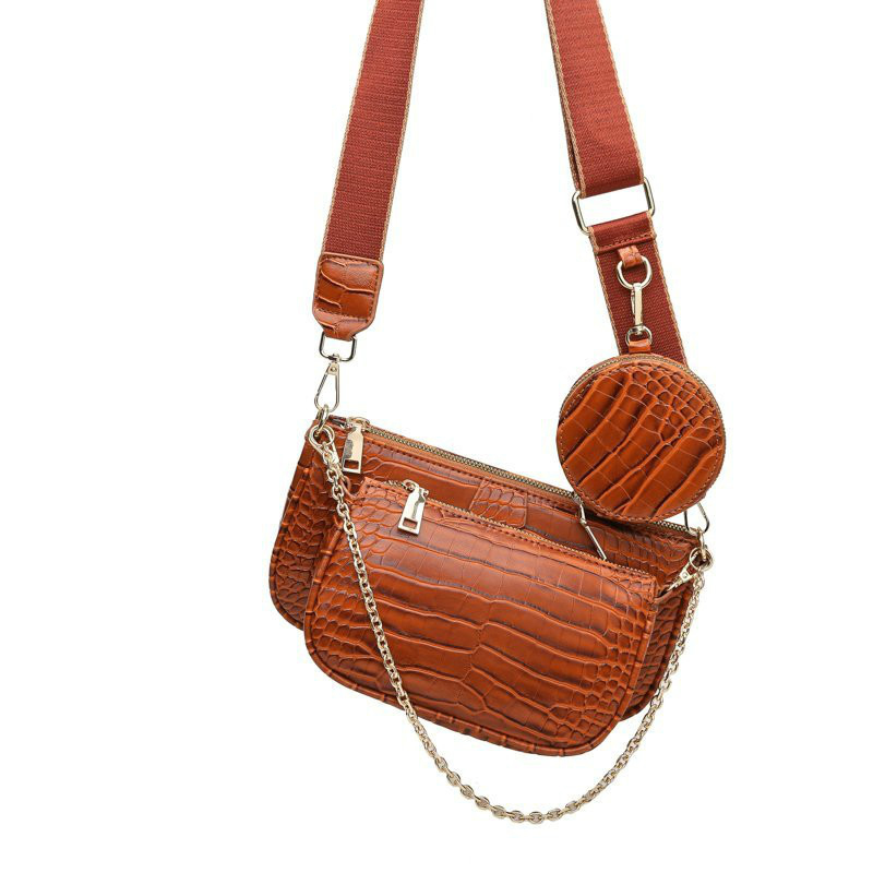 

Crocodile chains from vintage women's shoulder designer luxury wide sash crossbody messenger bag lady 3 bags set, Kiss