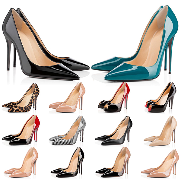 

Top High Heels Red Bottoms Womens Leather Shoe Heel 8 10 12CM Point Toe Pumps White Black Red Wedding Dress Shoes, #15 35-42