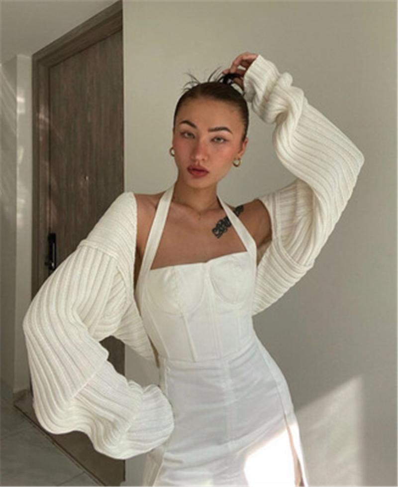 

Ladies Ultrashort Sweater Coats Fashion Trend Long Sleeve Sexy Knitted Pullover Tops Designer Female Winter All-match Loose Casual Sweater, White