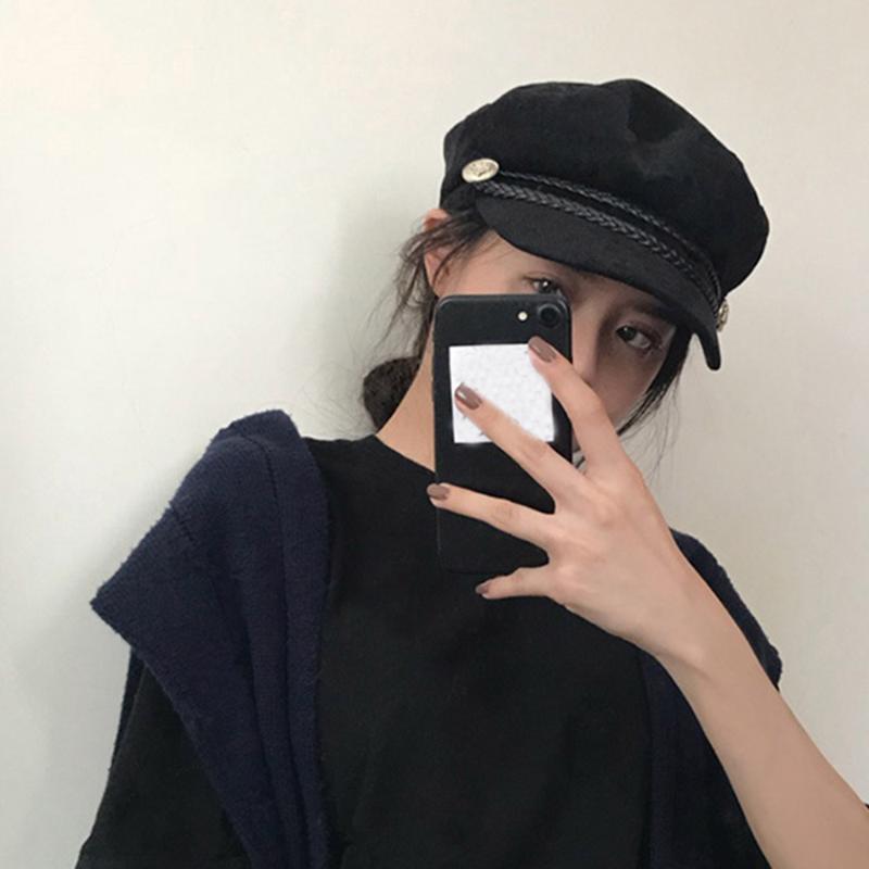 

Spring Autumn Army Hats Female British Korean Version Trendy Spring and Summer Navy Beret Wild Thin Black Painter Octagonal Hat