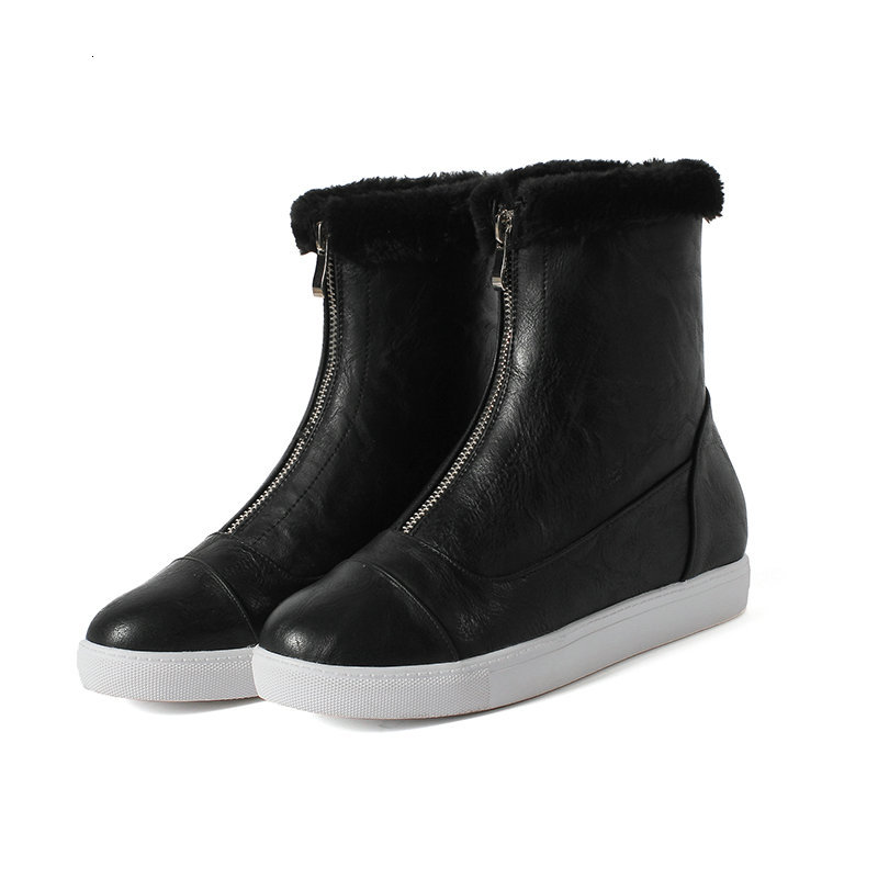 

2021 New Winter Warm Concise Women Shoes Fashion Soft Pu Leather Ankle Front Comfort Short Boots S88v, Black