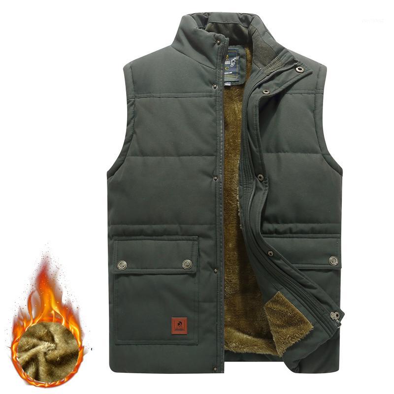 

2020 Autumn Winter Fleece Vest Men Coat Thicken Warm Sleeveless Jacket Outdoor Hiking Climbing Waistcoat Plus Size 6XL1, Khaki
