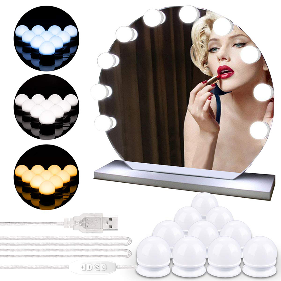 

2021 New Usb Powered Dimmable 10bulb Hollywood Makeup Light Led Vanity Lights 3color Lighting Modes Ing Table Mirror 51zg