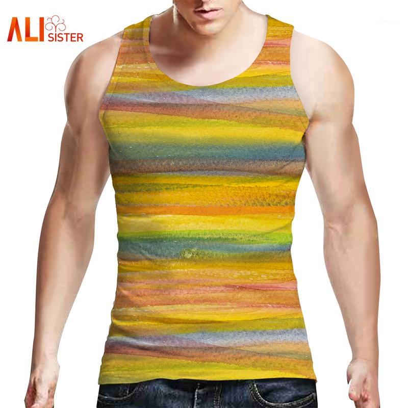 

Men's Tank Tops Wholesale- Alisister Colorfully Stripe Mens Top Male Femme Fitness Bodybuilding Harajuku Undershirts Sleeveless Vest Dropshi, Funny tank top