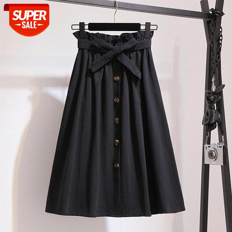 

Women Skirts Fashion 2019 High Waist Skirt Women Spring Summer Midi Skirts Womens Elastic Waist A Line Ladies With Belt #Jj8O, White;black