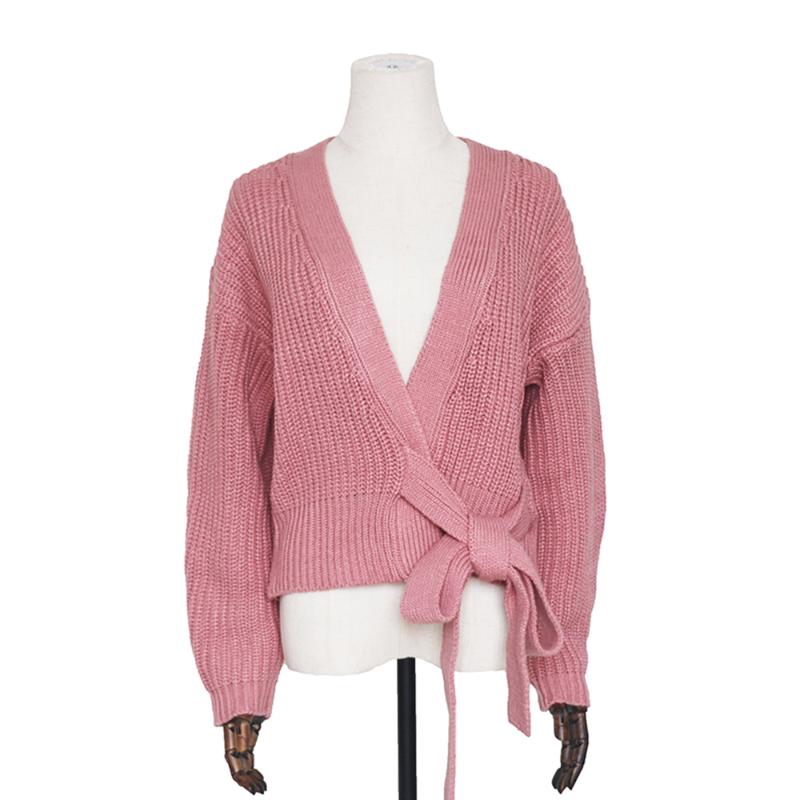 

New Color Women Cropped Sweater Vest with Belt long sleeve fashion Female Cardigan Outerwear Knit Top Green Pink
