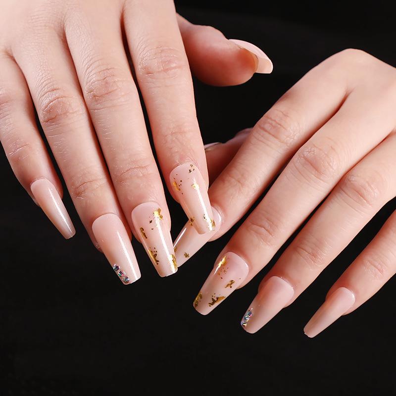 

24 Pcs Glitter Fake Nails with Glue Gold Foil False Nails Sequins Coffin Press on with Tools Set Manicure Long Fake, Sm19200428